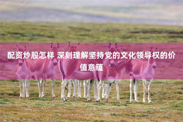 配资炒股怎样 深刻理解坚持党的文化领导权的价值意蕴