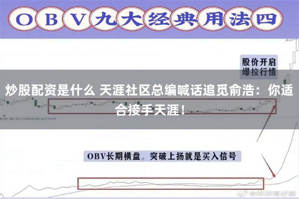 炒股配资是什么 天涯社区总编喊话追觅俞浩：你适合接手天涯！