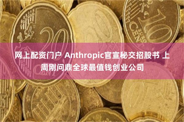 网上配资门户 Anthropic官宣秘交招股书 上周刚问鼎全球最值钱创业公司