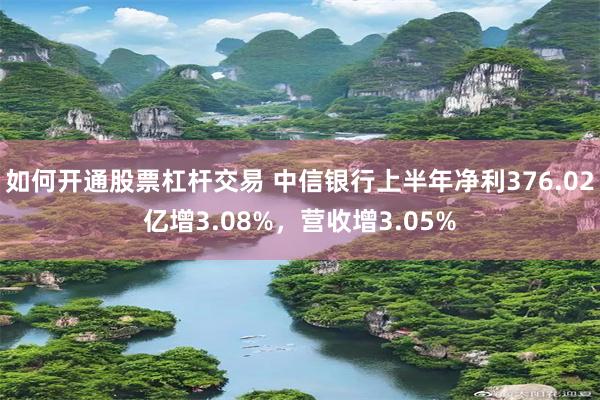 如何开通股票杠杆交易 中信银行上半年净利376.02亿增3.08%，营收增3.05%